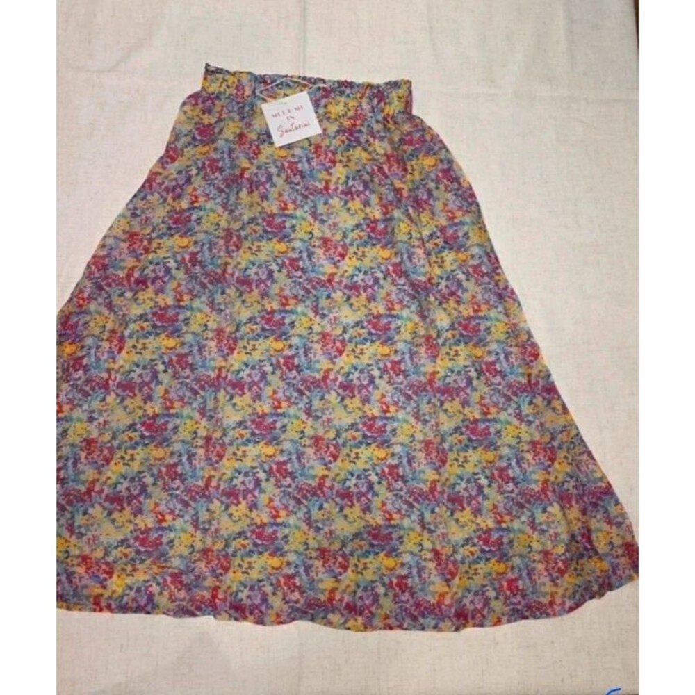Meet Me In Santorini Abstract Floral Midi Skirt